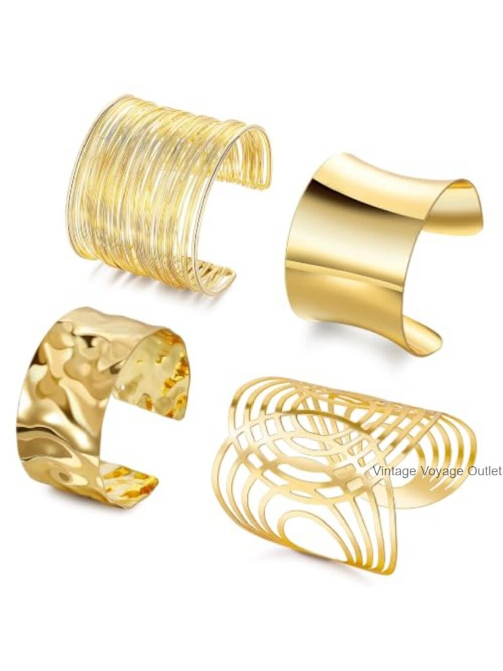 4PCS Chunky Cuff Bracelets for Women Open Wide Bangle Adjustable Alloy Stackable